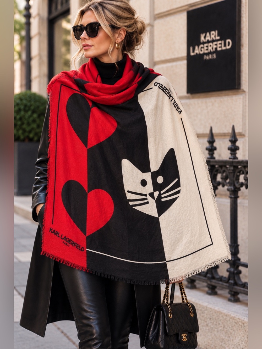Karl Lagerfeld Paris Choupette Cat Hearts Oversized Blanket Scarf Wrap